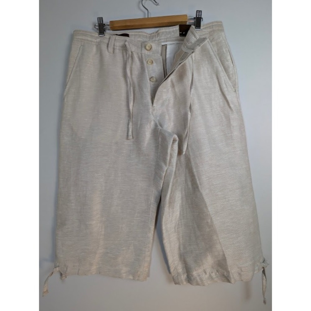 Perry Ellis Linen Shorts Men 34 (FITS 36) Beige Over the Knee 18" Inseam Capris